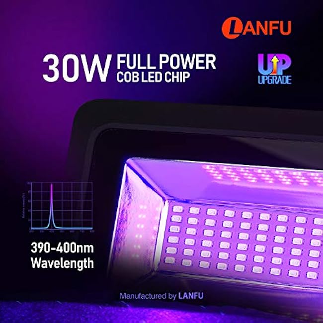 LANFU 2Pack 30w LED Black Light Blacklight for Fluorescent Neon Glow in The Dark High Power LED Flood Light IP65 with Plug for Birthday,Bar,Party Supplies,Aquarium(Upgrade Reflector)
