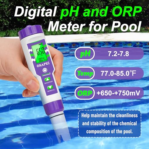 ORAPXI Pool pH Meter and Salinity Tester 6 in 1 Salinity pH ORP TDS EC and Temp Tester pH and Salt Meter Saltwater Pool Test Kit for Swimming Pool Hot Tubs and Spas