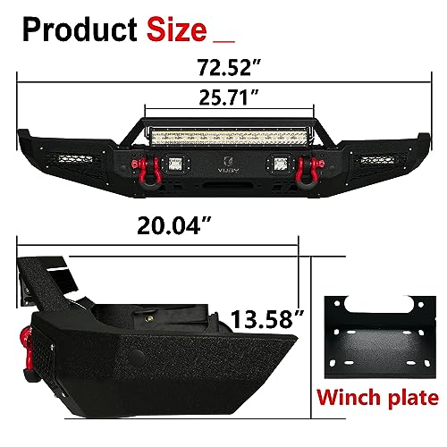 Tioyar DI2-QG01-A Discovery Front Bumper Textured Compatible With 1999-2004 Land Rover Discovery W/Winch Plate & Sensor Hole & 5 Led Lights & D-Rings thumb #2