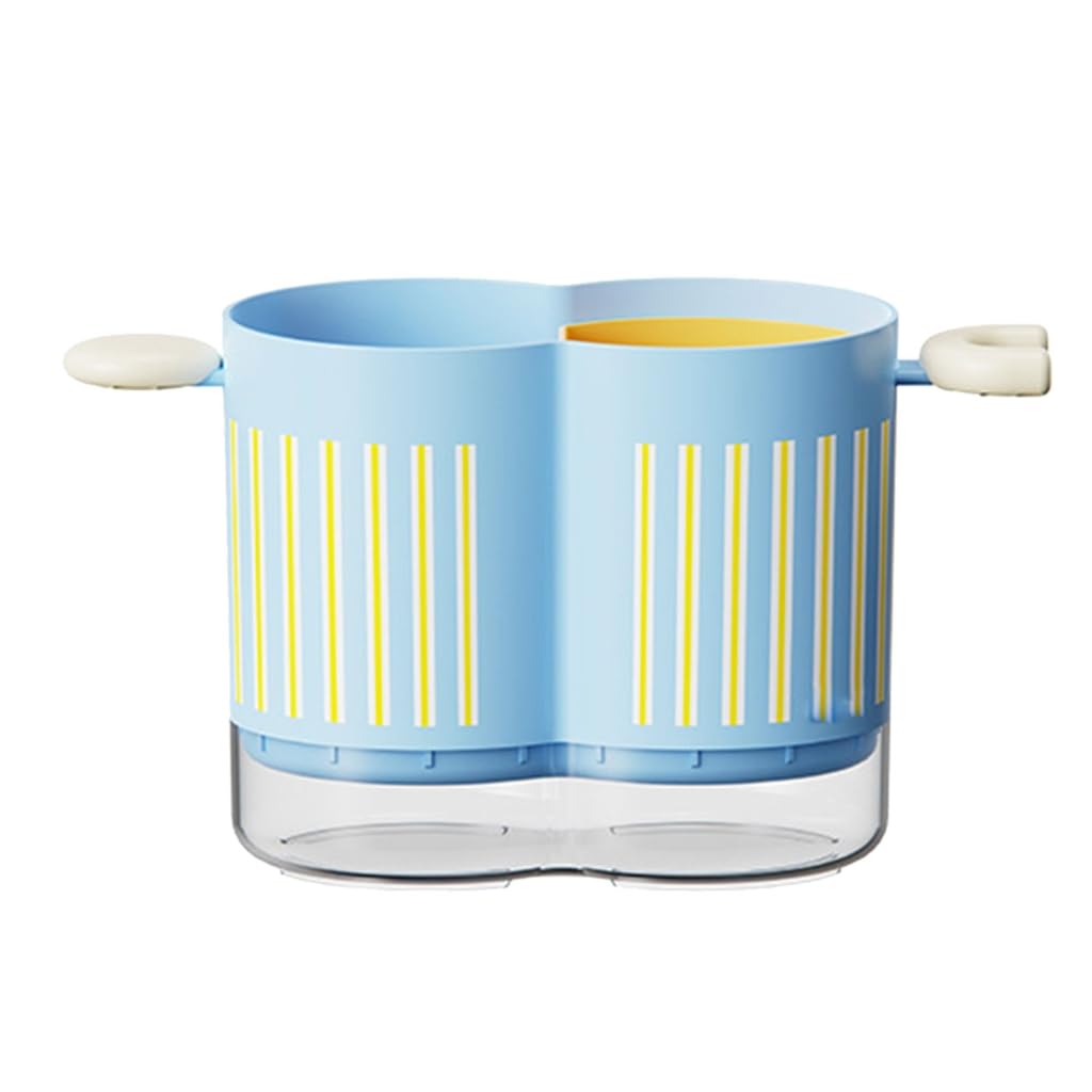 Phoerty Blue Utensils Holder,Duals Compartment Kitchen Utensils Organiser With Drainage Holes For Tableware Storage 2 Grids Chopstick Cage