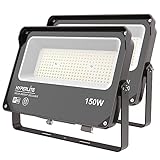HYPERLITE Flood Light Outdoor 150W 2Pack, LED Security Flood Lights with Dusk to Dawn Photocell, 5000K Daylight IP65 Waterproof Floodlights for Court, Garden, Yard