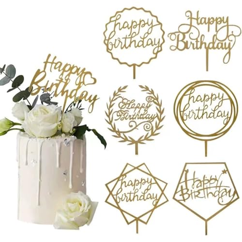 7 Piezas Topper Tarta, Acrílico Cake Topper Happy Birthday, Decoraciones para Tartas de Feliz Cumpleaños