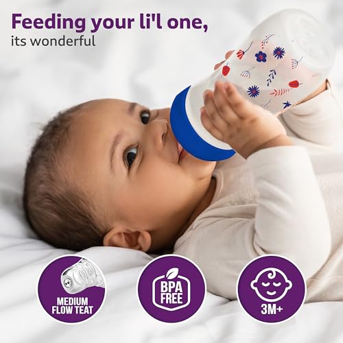 Image of LuvLap Anti-Colic Wide Neck Natura Flo Baby Feeding Bottle, 250ml, New Born / Infants / Toddler upto 3 years, Floral, BPA Free