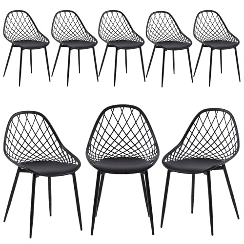 GOKHOMX - Juego de 8 sillas de comedor, silla de cocina, juego de 8 patas de metal, respaldo ergonómico, sillas escandinavas para comedor, cocina, salón, oficina, balcón y jardín, color negro