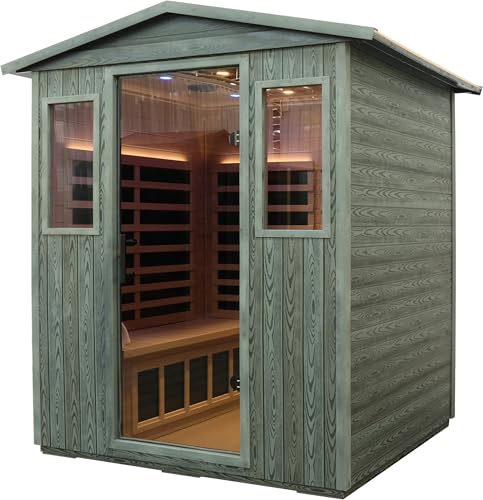 Image of LTCCDSS Carbonized Composite Wood Outdoor Sauna 4-Person - Low EMF Far Infrared Sauna for Home - Bluetooth Speakers, LED Reading Lamps, Chromotherapy Lights (68.1 * 52.4 * 82.7 inch)
