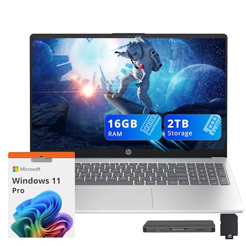 Image of HP 15.6 inch FHD Touchscreen Laptop, Intel i3-N305, 16GB DDR4 RAM, 2TB Storage(1TB SSD+1TB Docking Station Set), Intel UHD Graphics, Number Pad, 720p HD Camera, Wi-Fi 6, Win 11 Pro, Moonlight Blue