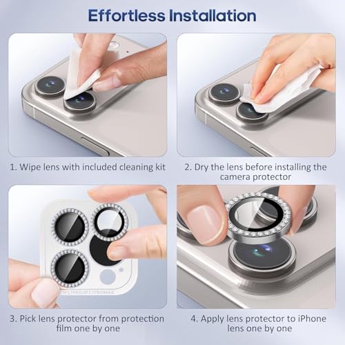 Image of for iPhone 17 Pro / 17 Pro Max Camera Lens Protector Bling, Individual Diamond Metal Ring with 9H Hardness, Scratch-Proof Camera Screen Protector, Stylish Accessories, Case Friendly (Gray)