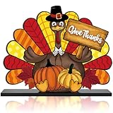 Thanksgiving Decorations Wooden Turkey Table Sign Fall Pumpkin Autumn Table Centerpieces Standing Tabletop Happy Thanksgiving for Holiday Harvest Home Room shelf Farmhouse Decorations Thanks Gives