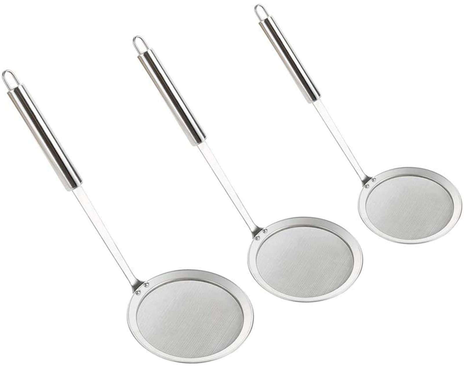 Colador colador tamices para cocinar utensilios de cocina, colador 3 piezas cuchara de espumadera de acero inoxidable con asa olla caliente colador de malla cucharón cocina desnatado grasa aceite es