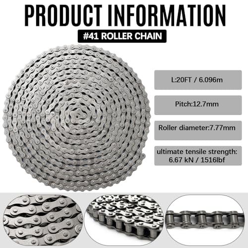 Image of Tandefio #41 10 ft Roller Chain for Gate Openers Carbon Steel Operator Chain with 2 Connecting Links for Extension Replacement Electric Automatic Sliding Gate Opener Garage Hanger Door Karts Bike
