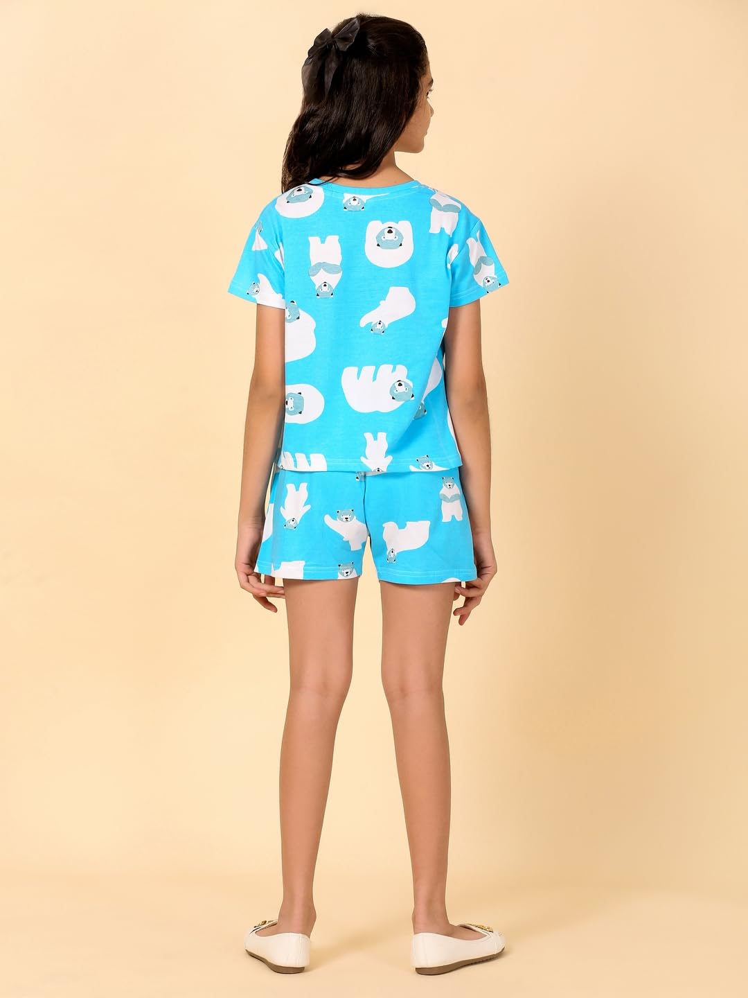 Ninos Dreams Cotton Knit Half Sleeves Polar Bear Print Night Suit -Light Blue - Image 7 thumbnail