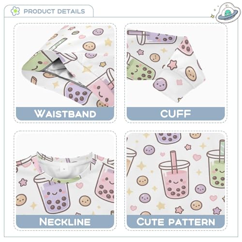 JUNZAN Cute Bubble Tea Pattern Kids Girls Hooded Sweatshirt Crewneck Sweatshirt With Hoodie Party 4T3