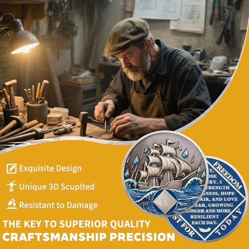 Image of NA Sobriety Coin - NA Medallions with Sailing Ship and Ocean Sobriety Chips NA Coins - Ideal Narcotics Anonymous Gifts for Men & Women Celebrating Recovery and Living Clean (15 Year)