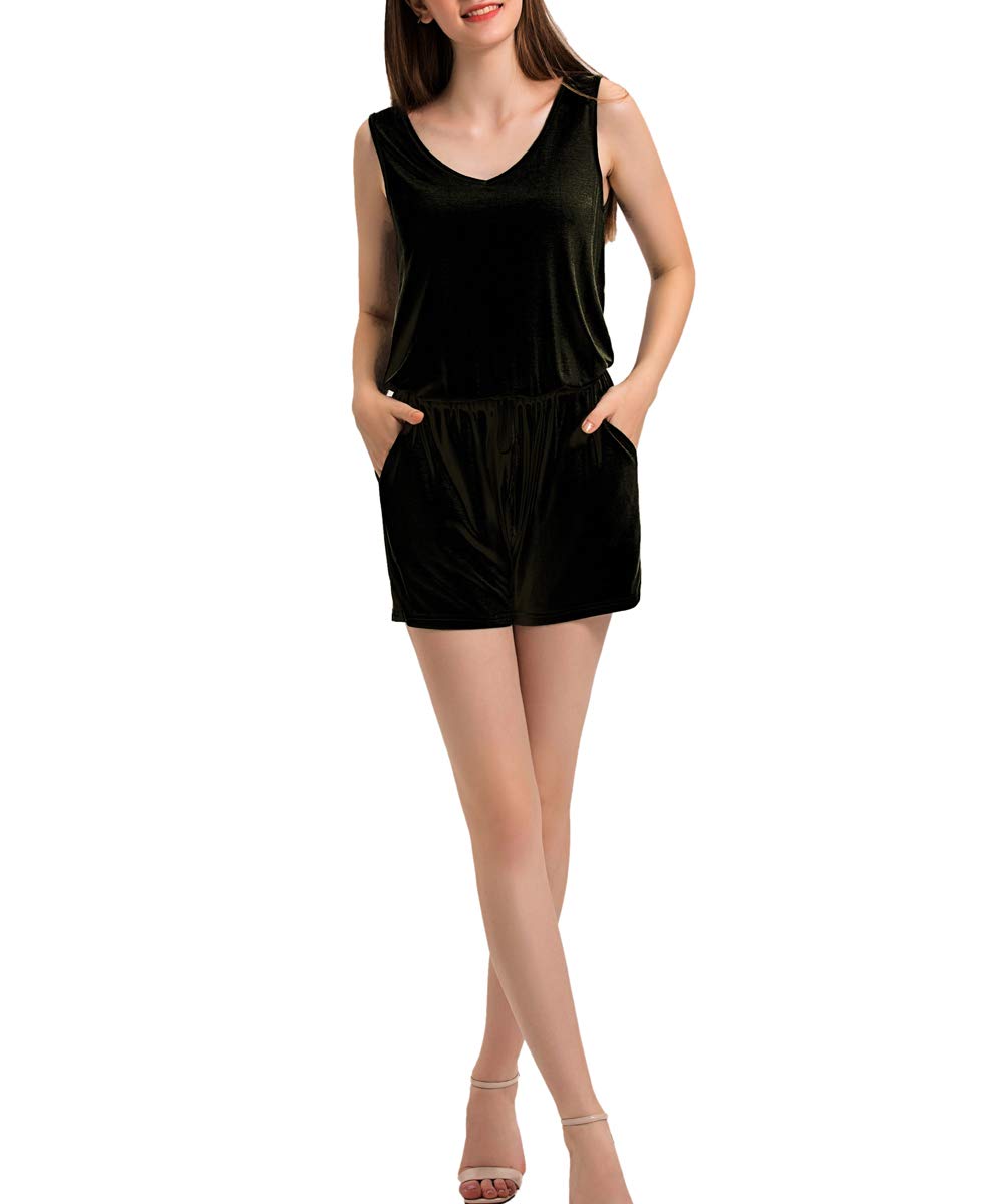 Dreamskull Jumpsuit Overall Damen Frauen Sommer Kurz Hosenanzug Romper Einteiler Ärmellos Elegant Sexy mit Taschen V Ausschnitt Strand Casual Locker Lässig