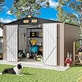 IRONCK 10x8FT Outdoor Storage Shed with Breathable Vent, Galvanized Steel Metal Tool Shed with Lockable Doors for Yard Bins/Generator/Wheelbarrow Garden Storage, Brown