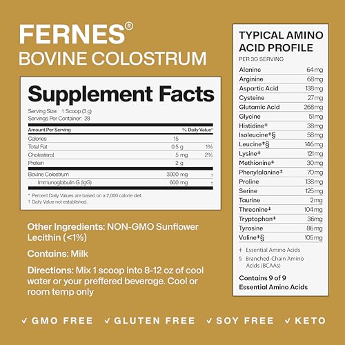 Image of Grass Fed Whole Bovine Colostrum Powder for Women & Men - First Day Milking, Non GMO, Soy Free, Keto, Gluten Free - 28 Servings, 2.96 oz, Unflavored, Made in USA