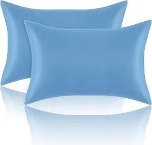 Satin Pillowcases Standard Set of 2 - Silk Soft Pillow Cases for Hair and Skin 20x26 inches,Blue Satin Pillow Covers 2 Pack with Envelope Closure for Home,School, Hotel