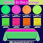 Glow in the Dark Party Supplies, Including Colorful Plates Napkins Tablecloth Happy Birthday Banner with UV Black Light Reactive and Dinnerware for Neon Themed Birthday Party, Serves 20 - Image 2