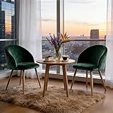 Lightdot Dining Chairs Set of 2, Velvet Comfortable Seats, Mid-Century Modern Living Room Chairs, Upholstered Kitchen Chairs with Wooden Legs and Padded Seat for Bedroom Office - Dark Green