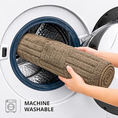 Image of LUXE HOME INTERNATIONAL Microfiber Bath Mat for Bathroom Anti Slip Water Soak Plush Soft Bahrain Maze Door Mat for Home Bedroom Washable Floor Rug (40x58cm Coffee) Pack of 1