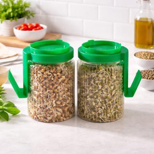 Image of HomeWiz 720ml Sprouting Jar for Seeds and Beans, BPA-Free Food Grade Sprouts Maker with Fine Mesh Lid for Maximum Airflow & Drainage, Hygienic and Reusable - Green