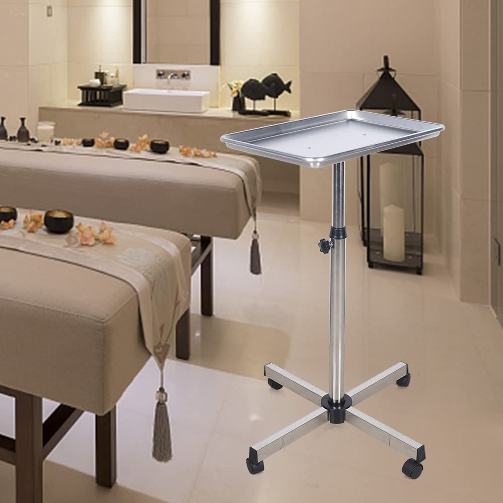 Rolling Salon Tray, organizer do salonu fryzjerskiego z kółkami, regulowana wysokość, aluminiowa tacka do salonu i tatuażu, sprzętu kosmetycznego