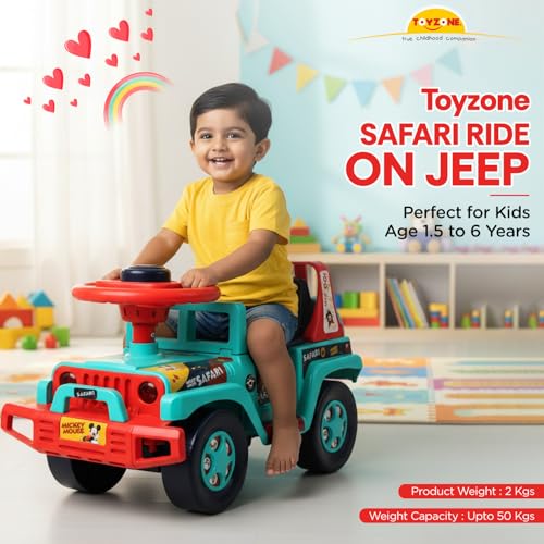 Image of Toyzone Ride On | Baby Car | Kids Car | Toy Car| Push Car| Swing Car| Ride on Car with Music & Horn (Mickey Mouse Safari)