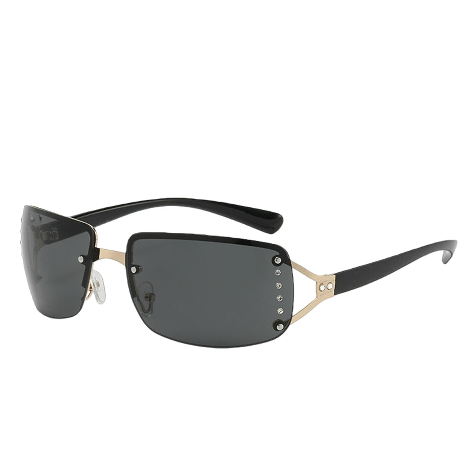 Gyios Sunglasses Mens Rimless Women's Sunglasses-black-gold Frame With Black-grey Lenses
