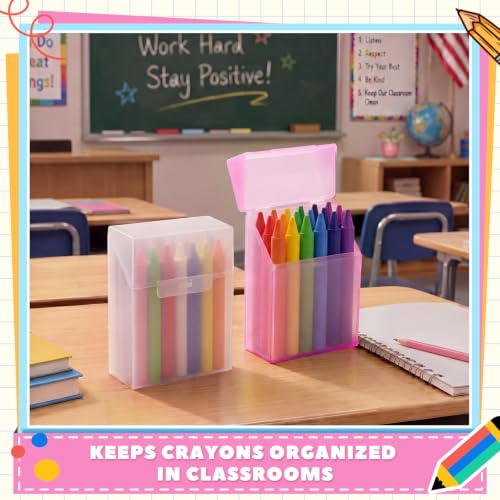 Image of Clabby 2 Pcs Clear Plastic Crayon Boxes Hold 24 Count, Pink,Clear