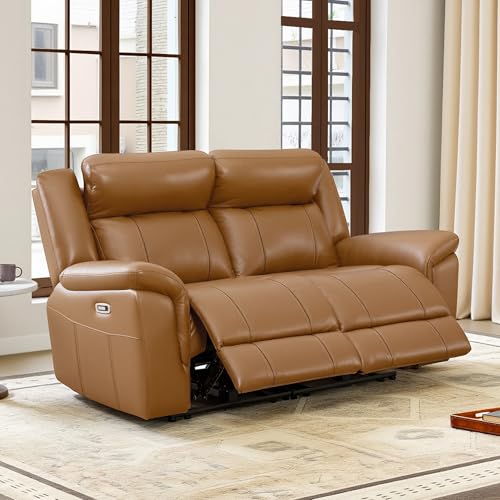 Image of CHITA Leather Power Recliner Sofa Wall Hugger, Saddle, Loveseat