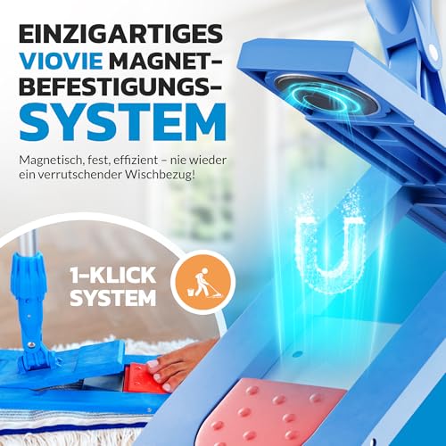 VIOVIE Premium WISCHER Set 50CM | Baumwoll-Wischmopp | 140 cm Alustiel | Magnethalter mit 1 klick System für einfaches Wechseln | Ergonomisch, rückenschonend & langlebig | Für alle Böden geeignet – Bild 3