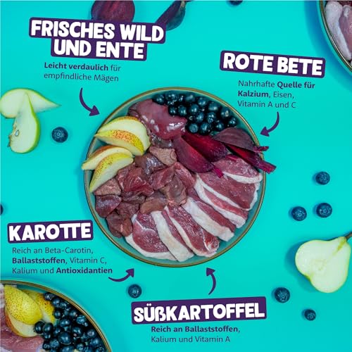 Edgard & Cooper Nassfutter für Hunde (Wild & Ente, 400g x 6), Getreidefrei, natürliche Zutaten und frisches Fleisch, voller essentieller Aminosäuren
