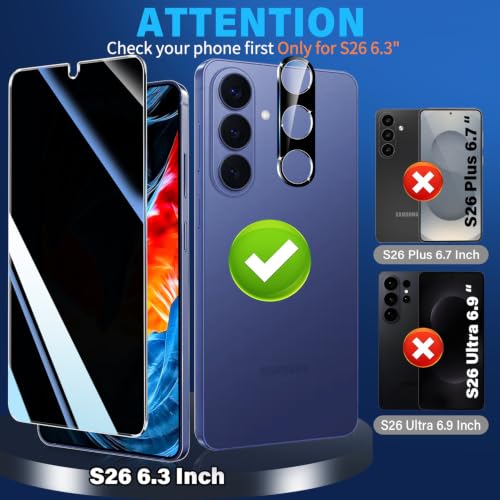 Image of firtstnow 3 Pack Privacy Screen Protector for Samsung Galaxy S26 Tempered Glass + 2 Pack Camera Lens Protector, True 25Anti Spy, 9H+ Hardness, Fingerprint Unlock, Case Friendly Bubble-Free 6.3 Inch
