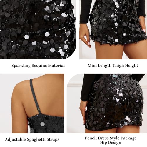 Image of Waist Wow Sequin Dress for Women Spaghetti Strap Sexy Dresses Glitter Sparkly Mini Dress