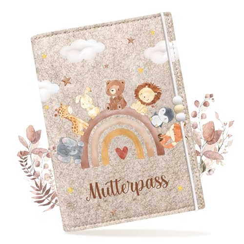 Mngevcy Mutterpasshülle aus Filz für Deutschen Mutterpass Mutterpass Schutzhülle mit 6 Fächern Mutterpasshüllen mit Fach für Ultraschallbilder Kärtchen & Impfpass Cremebeige