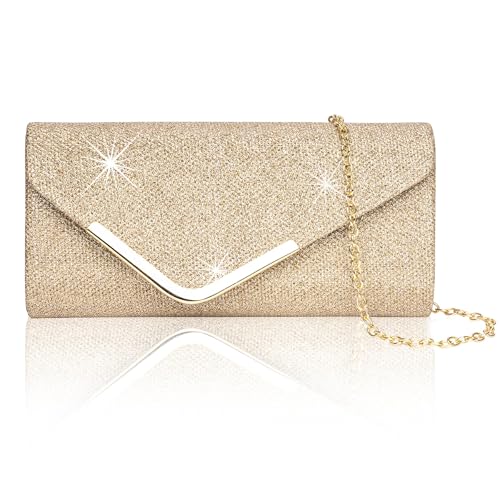 Larcenciel Pochettes et Clutches Femme, Pochette Enveloppe Sac de Soirée en Paillettes Brillant avec Chaîne, Chic Sac à Main Femmes Bandoulière Caba Sacoche pour...