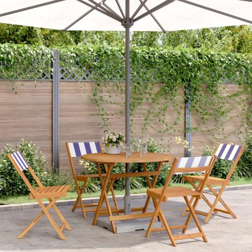Brokky Set de Comedor de jardín 5 pzas Conjunto de Jardin Exterior Conjunto Mesa sillas Conjunto Mesa y sillas Jardin Tela Madera Maciza Azul Blanco / 3281777