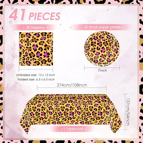 Image of 41PCS Pink Leopard Print Birthday Party Decorations Cheetah Party Decorations Tableware Dessert Plates Napkins,Cheetah Print Table Cloth for Safari Animal Leopard Theme Birthday Party Supplies
