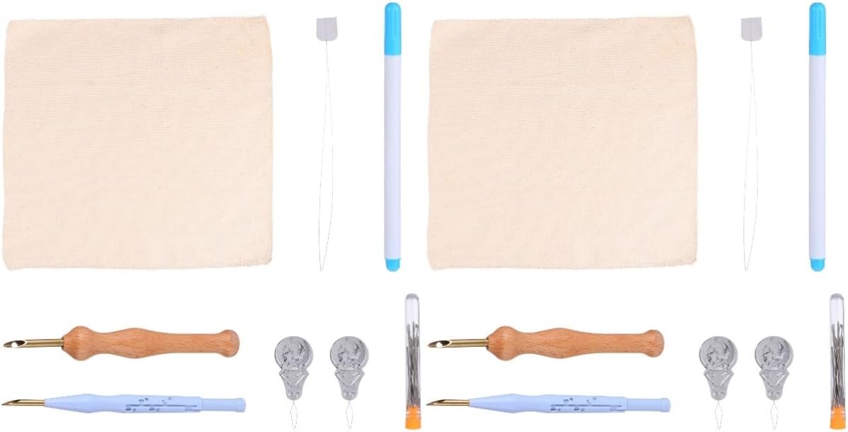 VICASKY 2sets Punch Needle Embroidery Kit DIY Embroidery Hoop Punch Needle Rug Kit