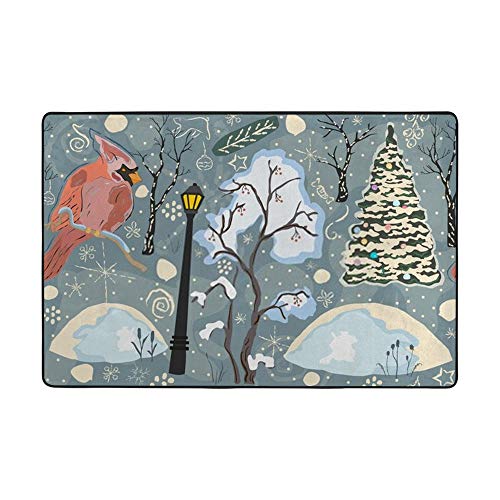 Tapis salon velours corail grand modèle Ruchen motif oiseau cardinal forêt hiver de 152x99 cm - 2