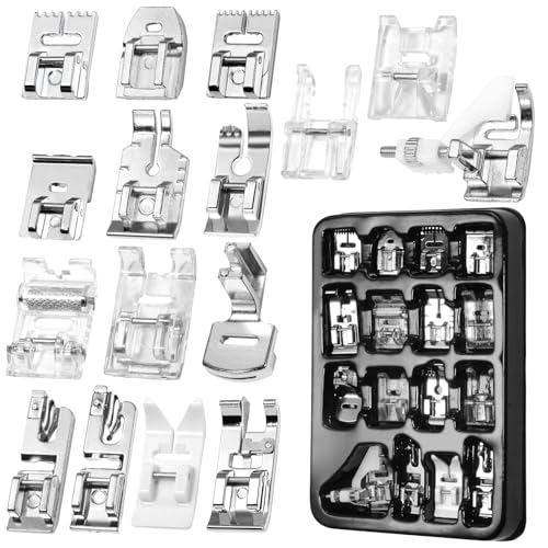AnoleAir 16 Pcs Sewing Machine Presser Foot Set fits for Most Low Shank Snap-On Singer, Brother, Babylock, Euro-Pro, Janome, Kenmore, White, Elna Sewing Machines