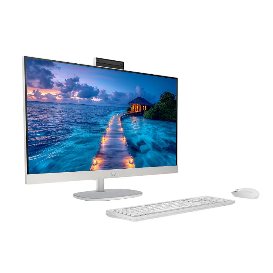 Image of HP 27 inch FHD All-in-One Business Desktop Computer, 12-core Intel Ultra 7 155U Processor, 32GB RAM 1.5TB Storage (1TB SSD+512GB Docking Set), Windows 11, Wireless Keyboard & Mouse, NLY Earphones, White