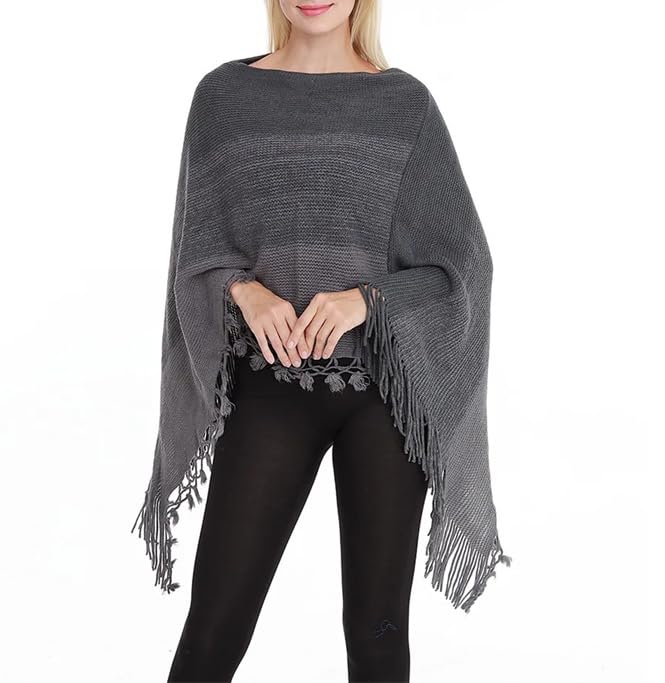 Mantelli da donna in maglia a righe per primavera autunno patchwork nappa poncho mantelli maglione