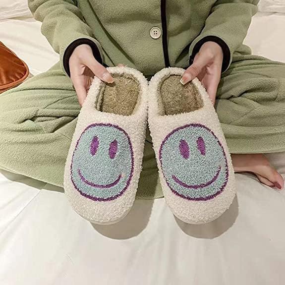 Fuzzy Slippers for Women Men, Cute Retro Fluffy Happy Face House Slippers, Plush Memory Foam Slippers for Women Indoor and Outdoor Cozy Trendy Slip-On Shoes - Image 2