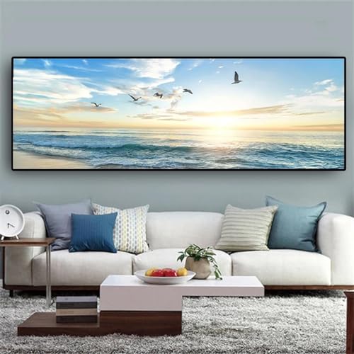Paysage d'oiseaux volants et plage sur toile pour salon lumineux et relaxant