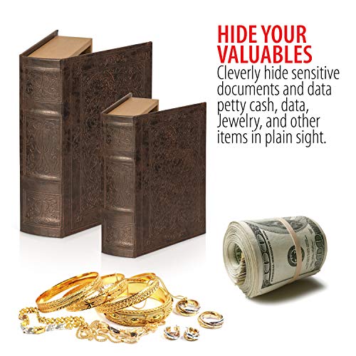 Bnfusa Safety Box 2 Piece Faux Book Safe Set, Multisizes, Brown #TOP3