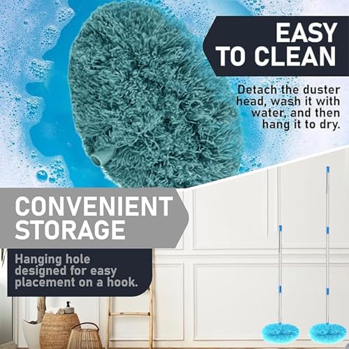 Image of Maxoshine Fan Cleaner Brush with Long Rod Flexible Fan Cleaning Mop Microfiber Dust Cleaner Foldable Duster Microfiber Duster for Cleaning of Home, Kitchen, Car (Blue+Yellow)