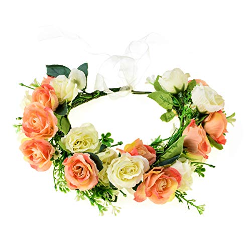 YAOBFULAccesyes Rose Leaf Headband Flower Girl Headwear Succulent Plant Halo Women Makeup Accessory (Cream Coral)