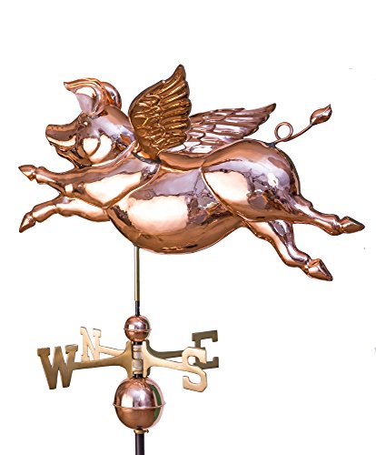 East Coast Weathervanes And Cupolas Classic Flying Pig Weathervane Polished Copper #TOP1