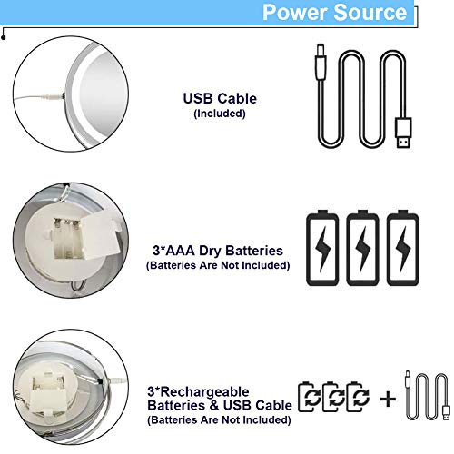 Espelho de maquiagem recarregável iluminado para montagem em parede com 10x de ampliação LED dupla f